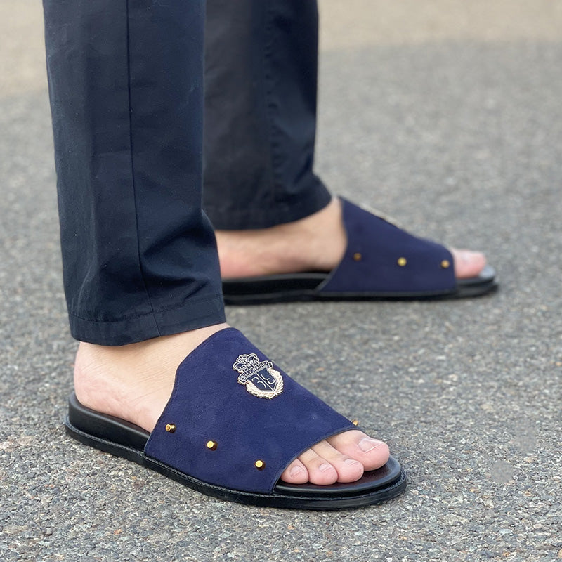 Hand made PU Sole Leather Suede Chappal SS-2353 Blue