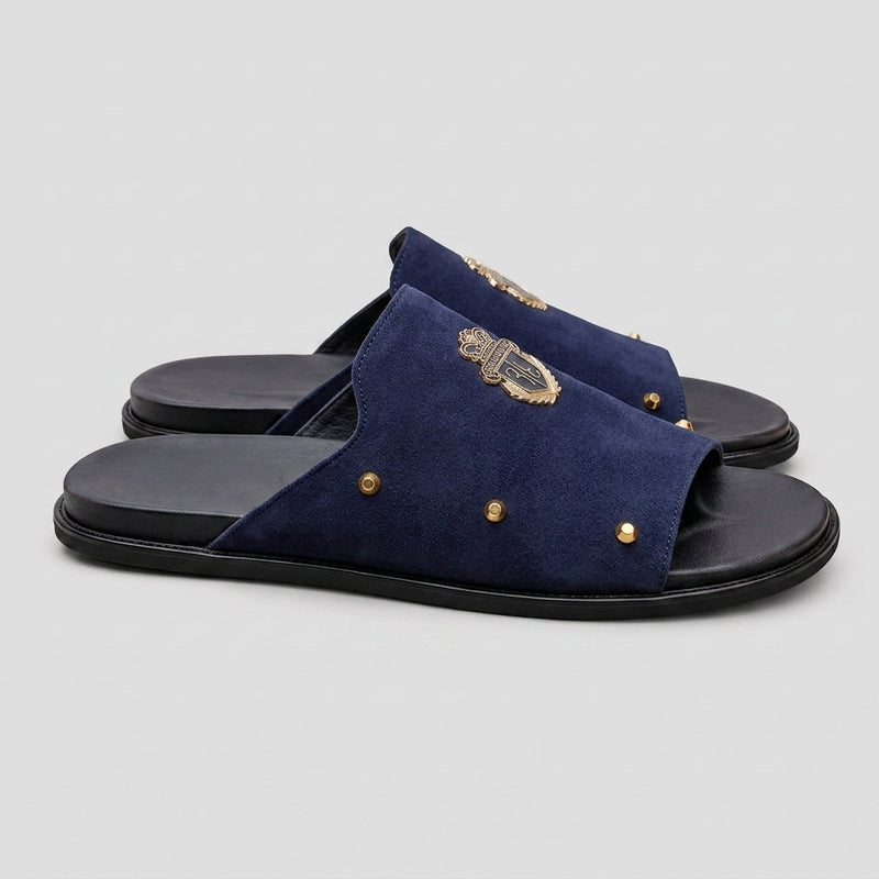 Hand made PU Sole Leather Suede Chappal SS-2353 Blue
