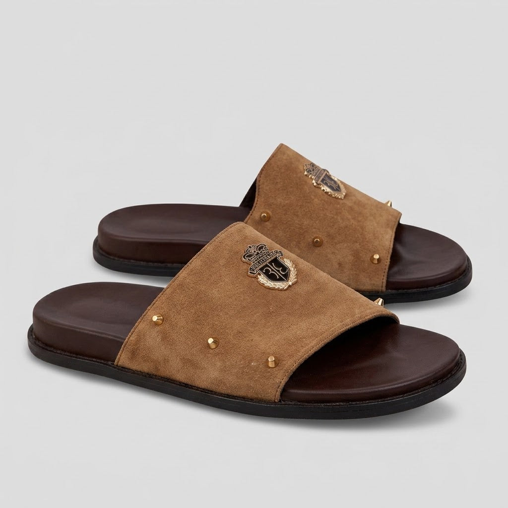 Hand made PU Sole Leather Suede Chappal SS-2353 Brown