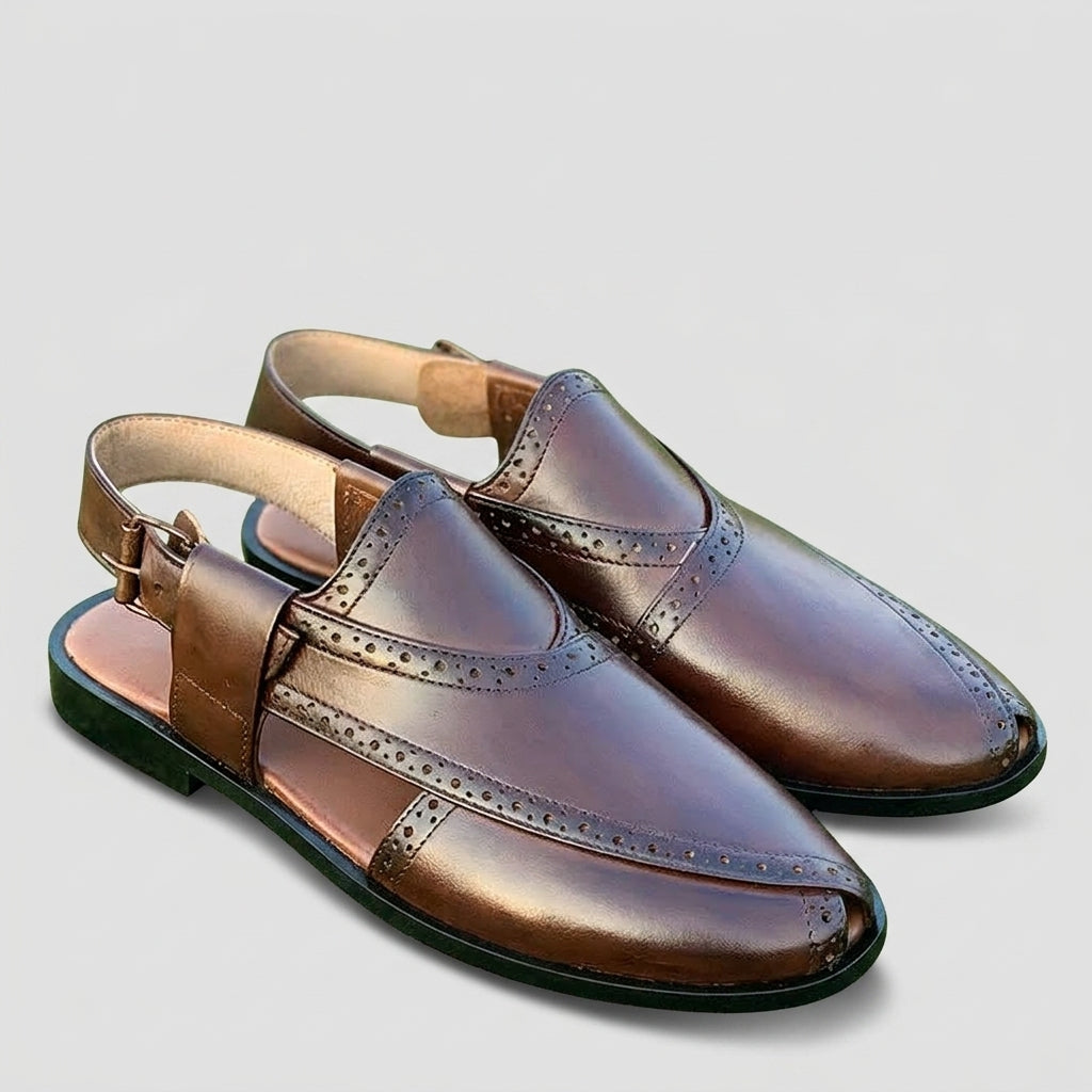Hand Stitched Pure Leather Kaptaan Kheri SS-174 Brown