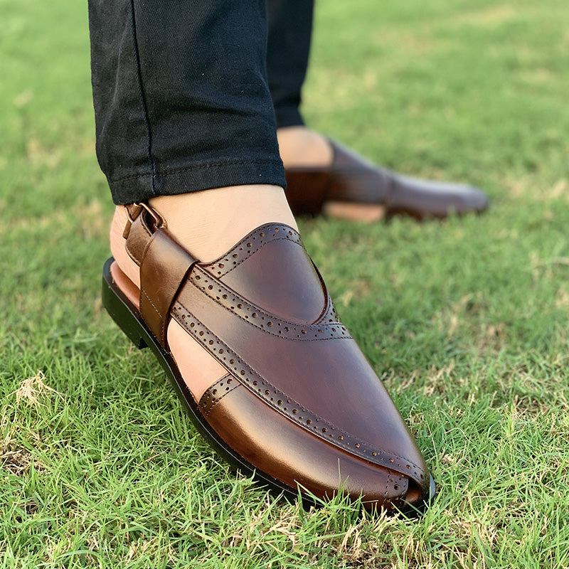 Hand Stitched Pure Leather Kaptaan Kheri SS-174 Brown Main image